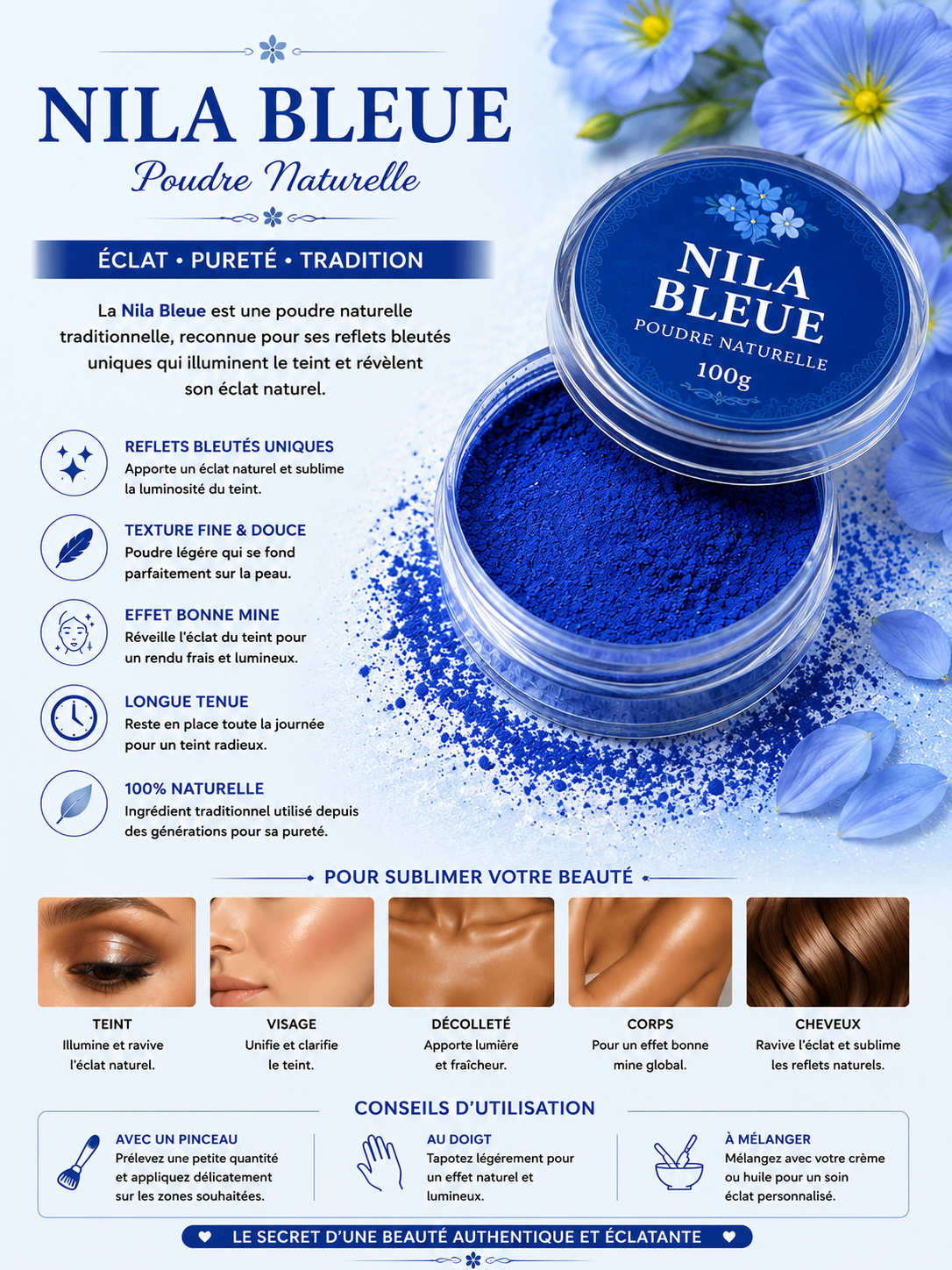 Poudre Nila bleu 100g