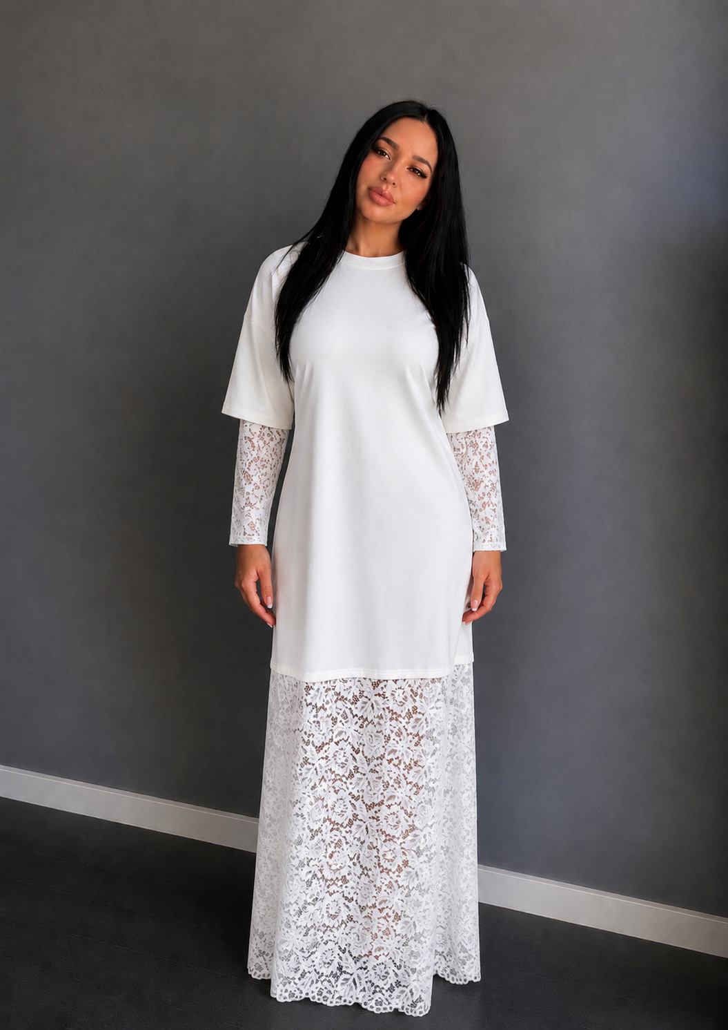 Robe tshirt Dentelle blanche