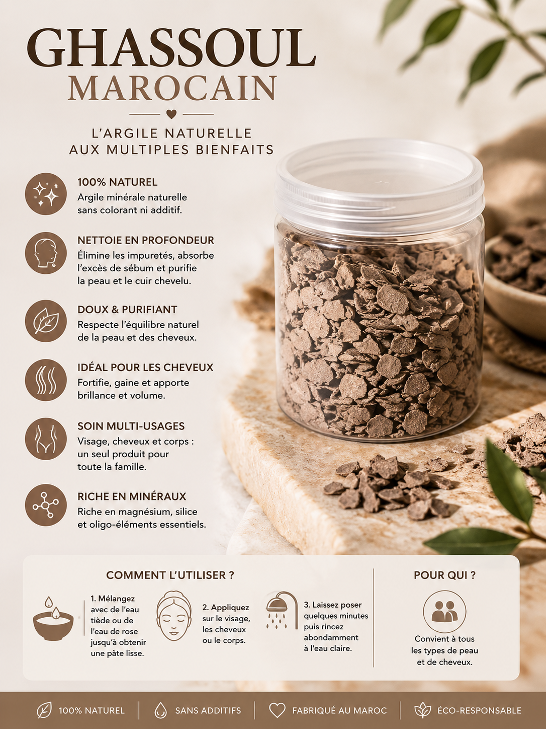 Rassoul en morceaux : argile du Maroc 200g